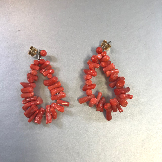 CORAL teardrop shaped open hoop earrings for pierced ears