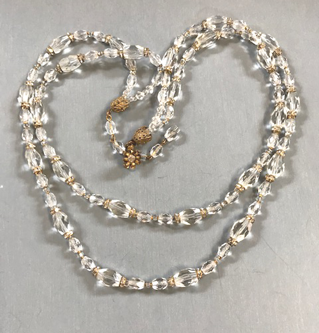 MIRIAM HASKELL sparkling clear faceted glass beads two-strand necklace