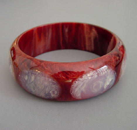 SHULTZ thick black cherry swirl bangle with cloud dots, unusual color