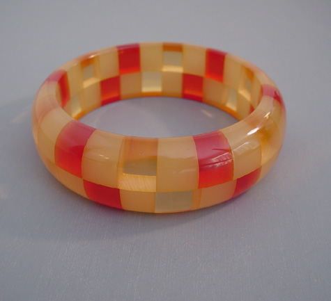 SHULTZ bakelite two row check bangle in transparent cherry, peachy apple juice and cloud