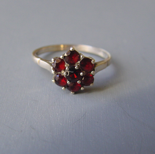 GARNET cluster ring set in gold washed sterling