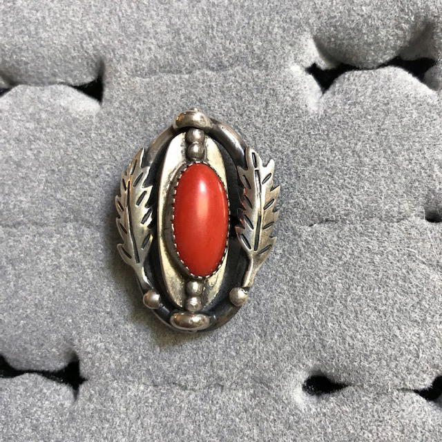 NATIVE American Navajo sterling silver, coral color and turquoise flip top two sided ring