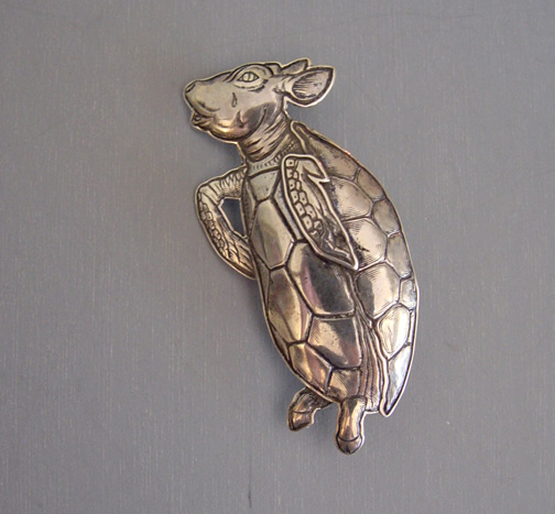 KIT CARSON vintage sterling circa 1990 Mock Turtle brooch from his “Alice in Wonderland” series