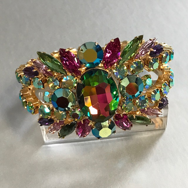 DiMARTINO clamper bracelet with richly colored watermelon aurora borealis rhinestones