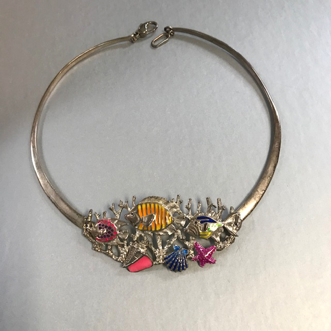 KABANA colorful enamel on sterling necklace with tropical fish and ocean or sea scene