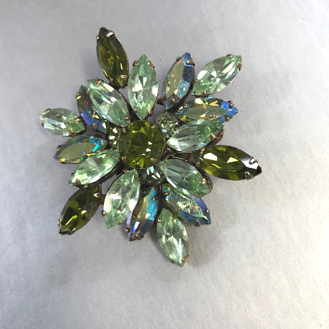 REGENCY brooch with two-toned green marquise rhinestones