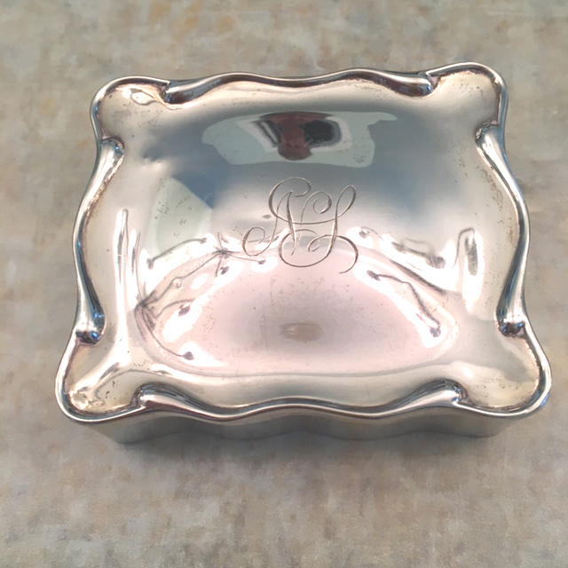 EDWARDIAN A&J Zimmerman sterling silver fitted ring box , initials NL,1912