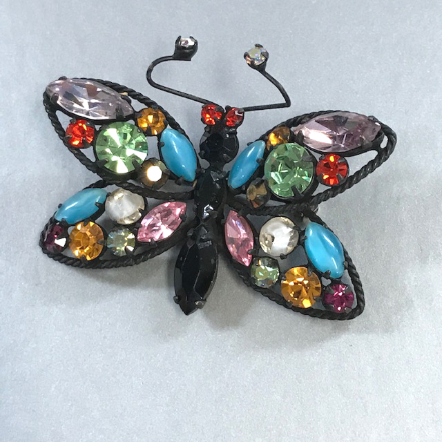 REGENCY multi colored butterfly brooch with colorful rhinestones and cabochons