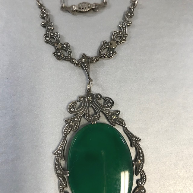 STERLING and green glass pendant with marcasites circa 1930 - $98.00 ...