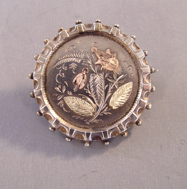 VICTORIAN sterling silver, rose and yellow gold sweetheart brooch