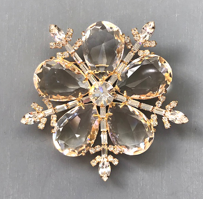 EISENBERG ICE clear foiled and unfoiled rhinestones snowflake brooch on original card