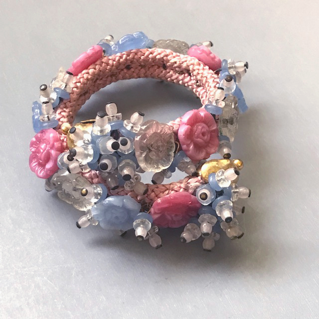 MIRIAM HASKELL by Frank Hess coil bracelet of pink, blue and clear glass beads and flowers