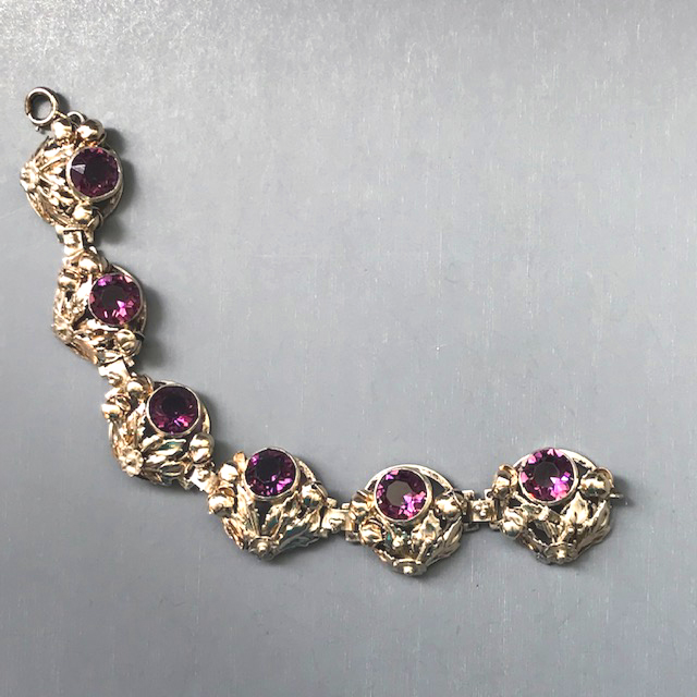 HOBE sterling silver and purple rhinestone bracelet with six round links