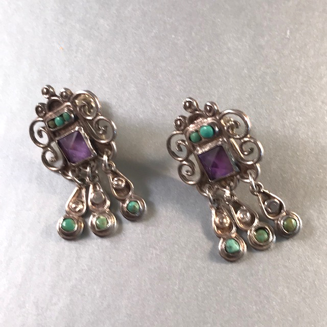 MATL Matilde Poulat Mexican sterling silver, amethyst and tiny turquoise stones earrings
