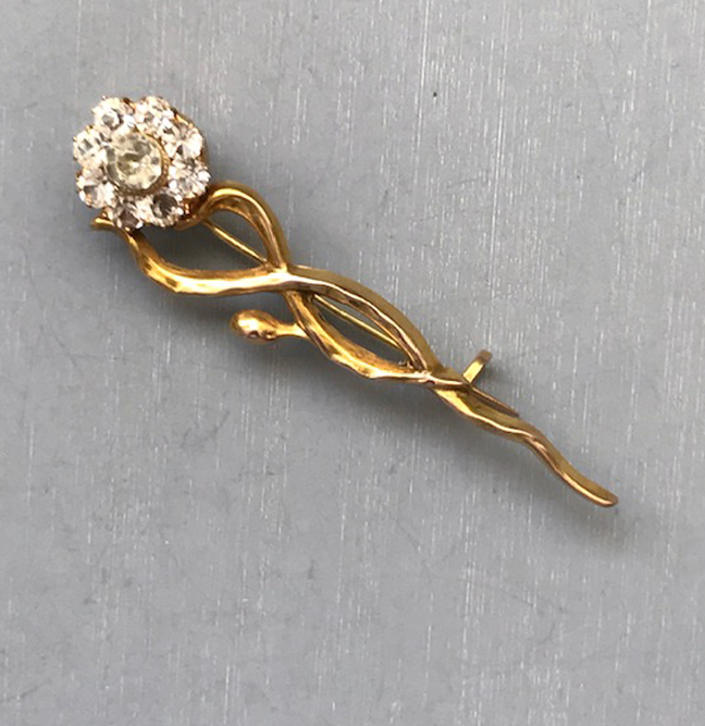 VICTORIAN 12k yellow gold Halley’s comet pin with clear paste stones