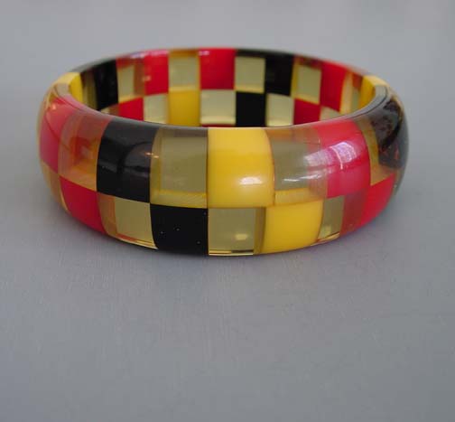 SHULTZ bakelite two row check bangle in apple juice, red, black and yellow