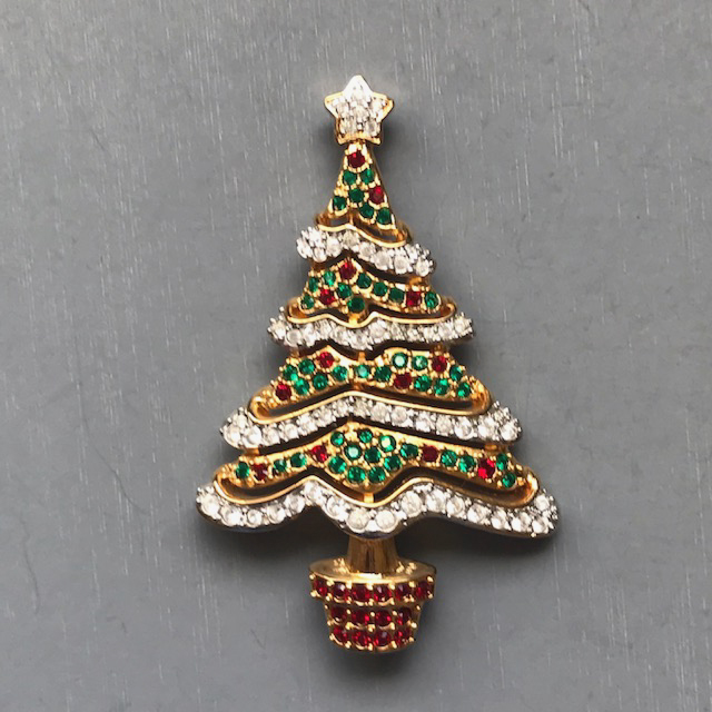 SWAROVSKI year 2000 Christmas tree brooch in red, green and clear rhinestones