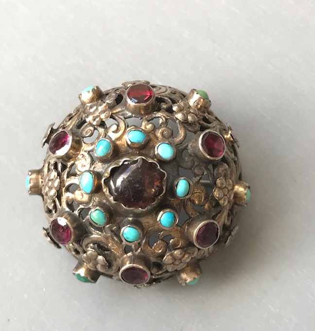 AUSTRO-HUNGARIAN Victorian antique brooch with garnets, turquoise, 1867-1872