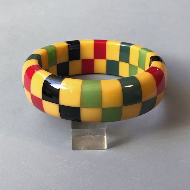 SHULTZ bakelite chunky two row check bangle in red, yellow, blue, green and black