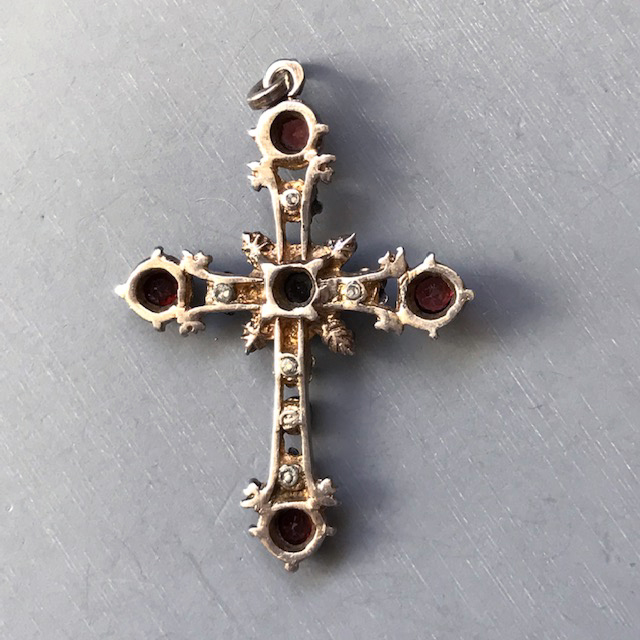 AUSTRO-HUNGARIAN Renaissance Revival garnet cross pendant necklace with ...