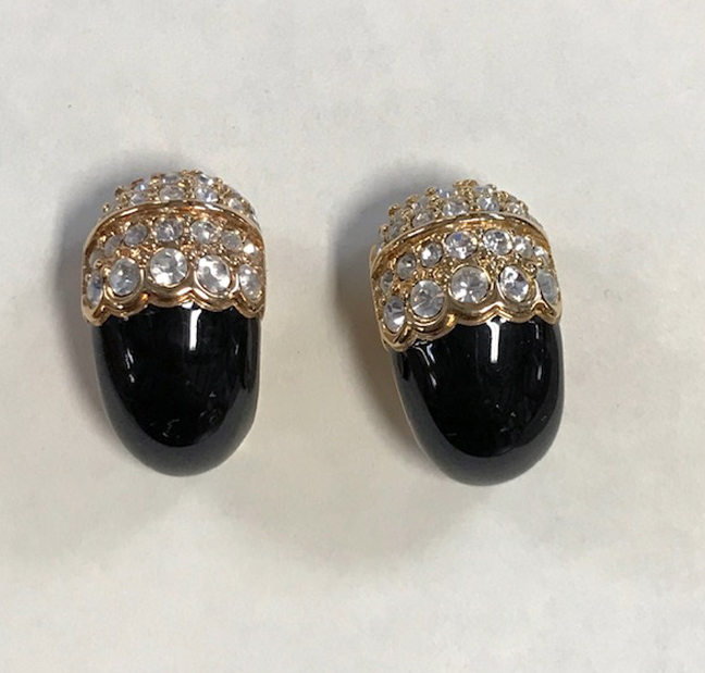 SWAROVSKI earrings with brilliant clear crystals, black enameling