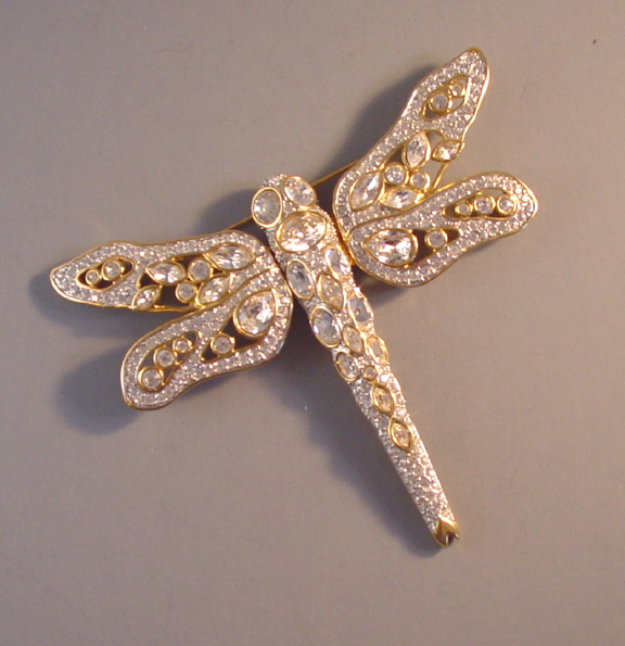 SWAROVSKI large and brilliant clear rhinestone pave crystal dragonfly brooch