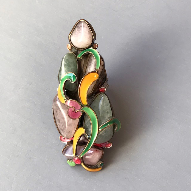 VEGA MADDUX ring with pink quartz and green marbled stones in a size for larger fingers, size 10