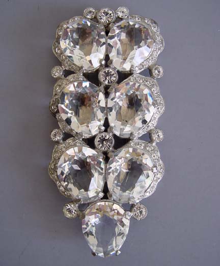 EISENBERG style but unsigned dress clip with clear rhinestones, both foiled and unfoiled