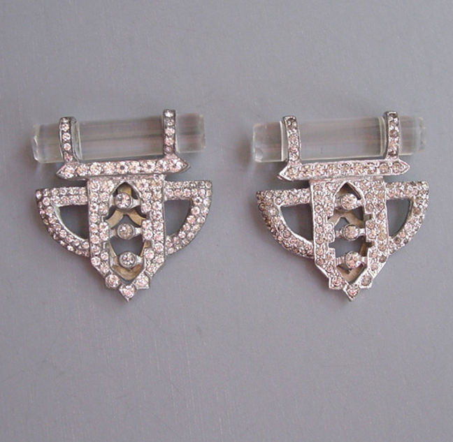 DEROSA Deco set of 2 dress clips with clear rhinestones and glass rods