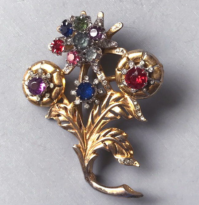 FLOWER unusual bouquet brooch with three different kinds of flowers