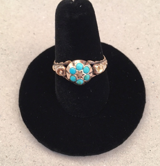 VICTORIAN antique turquoise and pearl 9 ct yellow gold and turquoise ring