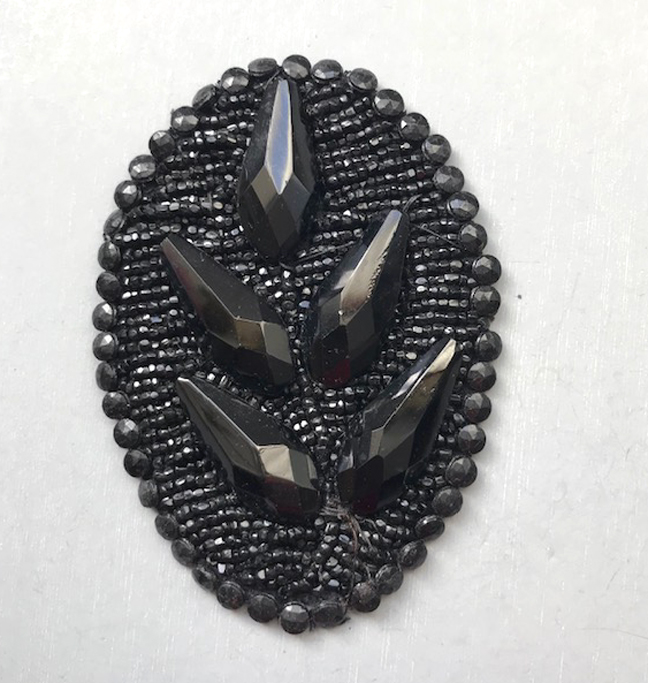 VICTORIAN French jet black glass faceted beads and seed beads an oval sew-on element