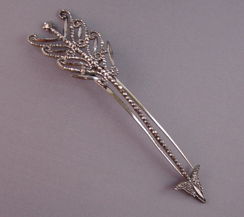 VICTORIAN antique large cut steel arrow clip with hand cut two prong fastener