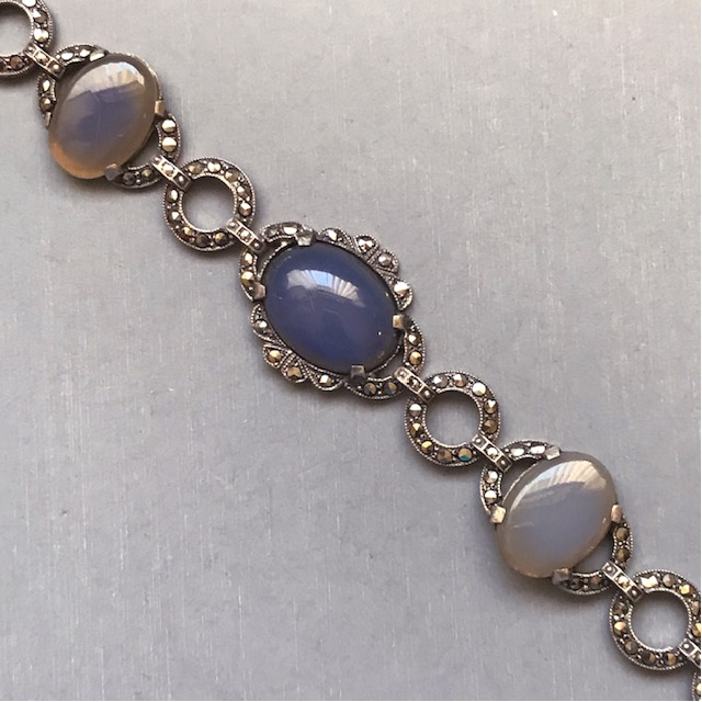GERMAN marcasite and gray chalcedony bracelet in a sterling silver setting
