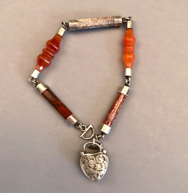 VICTORIAN Scottish agate, cairngorm and sterling bracelet heart padlock locket