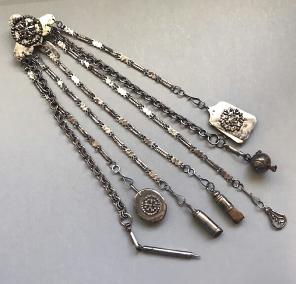 ANTIQUE early Victorian 1800s cut steel sewing chatelaine that is over 200 years old