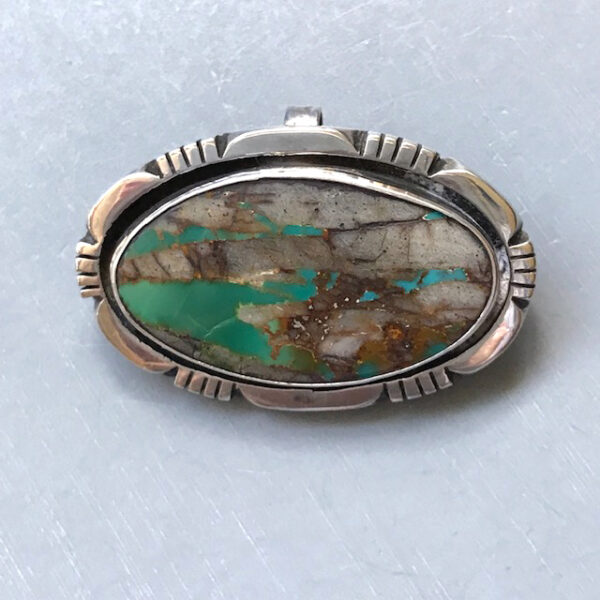 HERMAN VANDEVER Award winning Native American Navajo jewelry maker sterling silver and Royston turquoise pendant