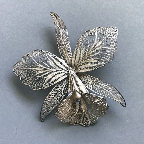 ORCHID sparkling sterling silver filigree orchid brooch with delicate wire work