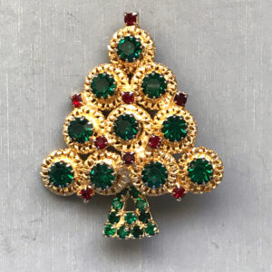 HOBE Christmas tree brooch with green and red rhinestones