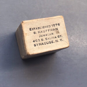 VICTORIAN tiny antique ring box fitted inside with a cream velvet slot for a ring. Kauffman Jeweler, NY