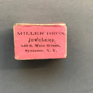 VICTORIAN tiny antique fitted ring box in pink cardboard with velvet fitting for a ring inside, Miller Bros