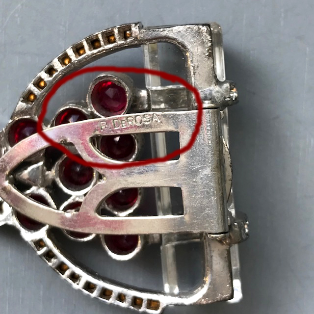 DEROSA Deco dress clip set with red and clear rhinestones and a beautiful faceted sparkling glass rod - Image 5