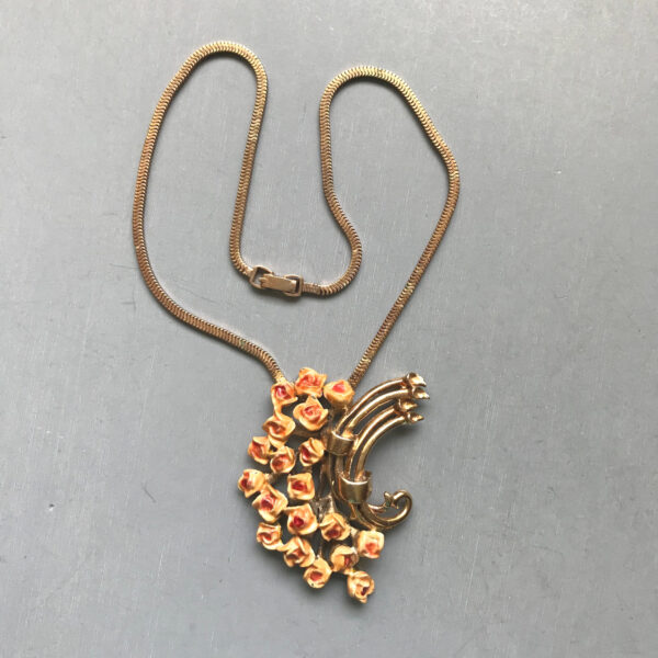 DEROSA necklace, a peach color bouquet of enameled baby roses