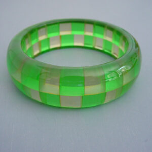 SHULTZ bakelite transparent green and clear two row checked bangle, pre-2010