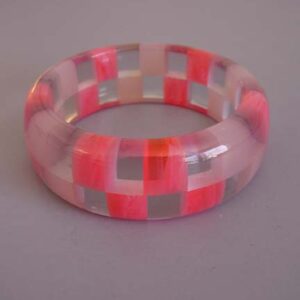 SHULTZ bakelite MAIDEN bangle in soft gray, pink and clear two-row checked, 2006