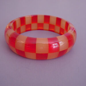 SHULTZ bakelite bangle in lovely transparent red and smoke, a two row checked bangle, 2003